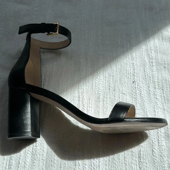 Stuart Weitzman 75Lessnudist Black Nappa Leather Sandals, Size 7M, EEUC - Picture 7 of 16